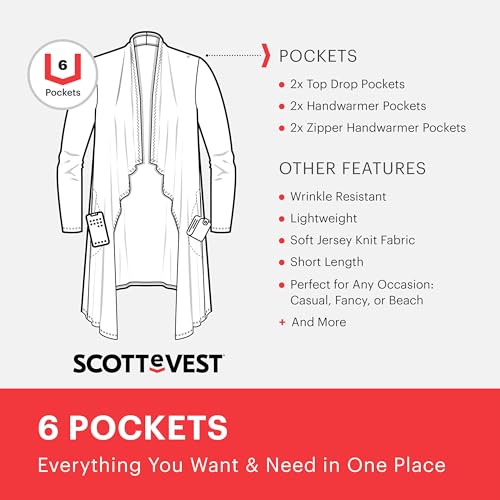 SCOTTeVEST Nicole Cardigan for Women - 6 Hidden Pockets - Lightweight Wrinkle-Resistant Travel Sweater