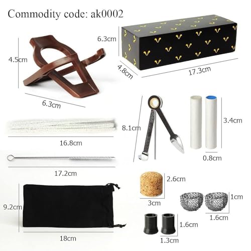 Ebony Tobacco Pipe Straight Stems with 10 Pipe Accessories for Men Smoking at Home and Campfire