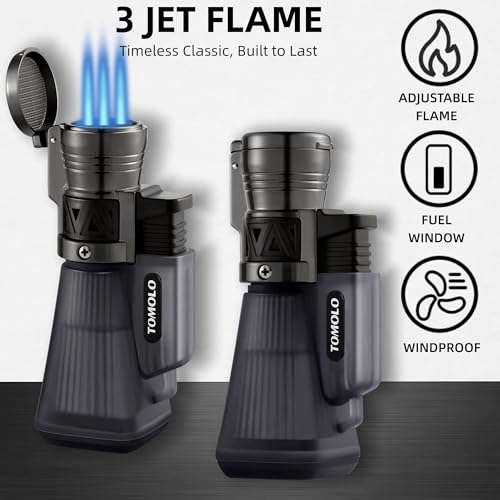 Refillable Butane Lighter 2 Pack for Men and Women Outdoor Activities
| Windproof 3 Jet Torch Adjuster Butane Lighter 2
