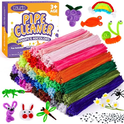 Caydo 360 Pieces Pipe Cleaners 40 Assorted Colored Chenille Stems for Kids' Art and Crafts Projects (6 mm x 12 inch)  
C