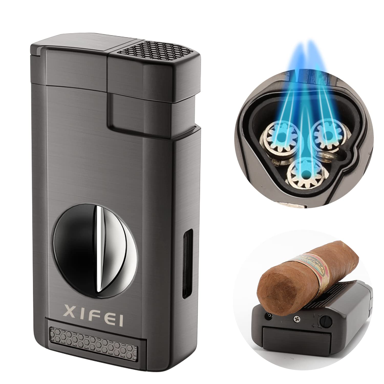 XIFEI Windproof Cigar Lighter for Smoking with Triple Jet Flame and Cigar Holder
| XIFEI Refillable Butane Cigar Lighte